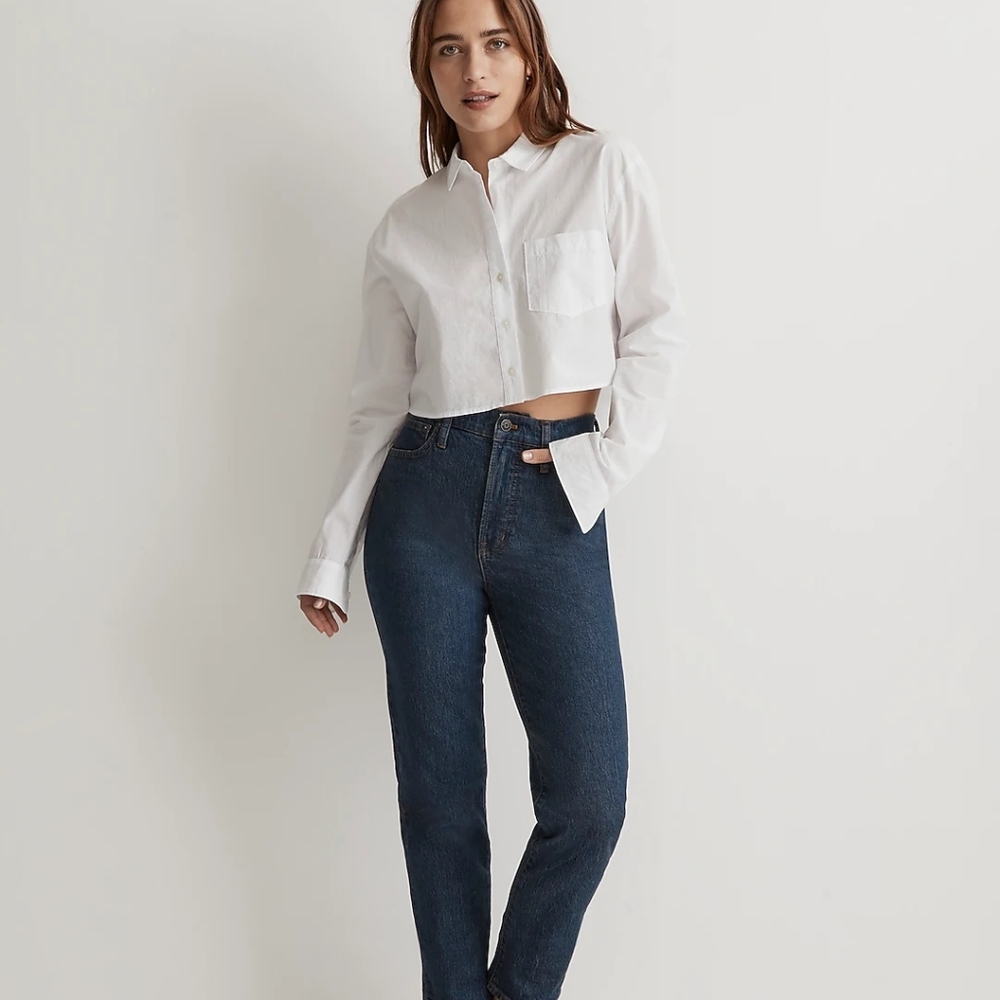 Madewell, NWT, Poplin Oversized Supercrop Ex-Boyfriend Shirt, White, XXS